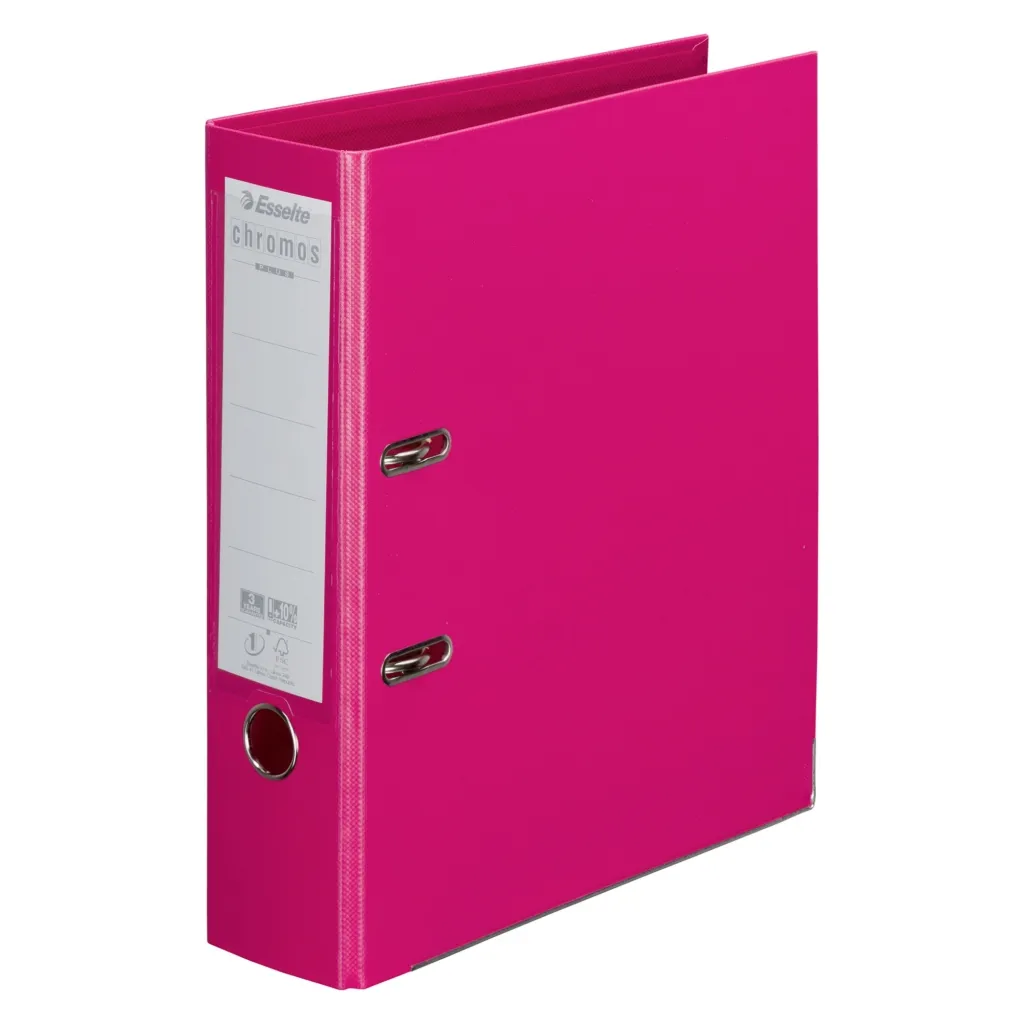 Classeur à levier cartonné Esselte Chromos Plus A4 - Dos 8 cm fuchsia