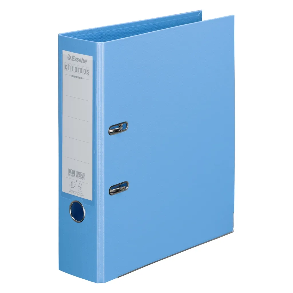 Classeur à levier cartonné Esselte Chromos Plus A4 - Dos 8 cm bleu pastel
