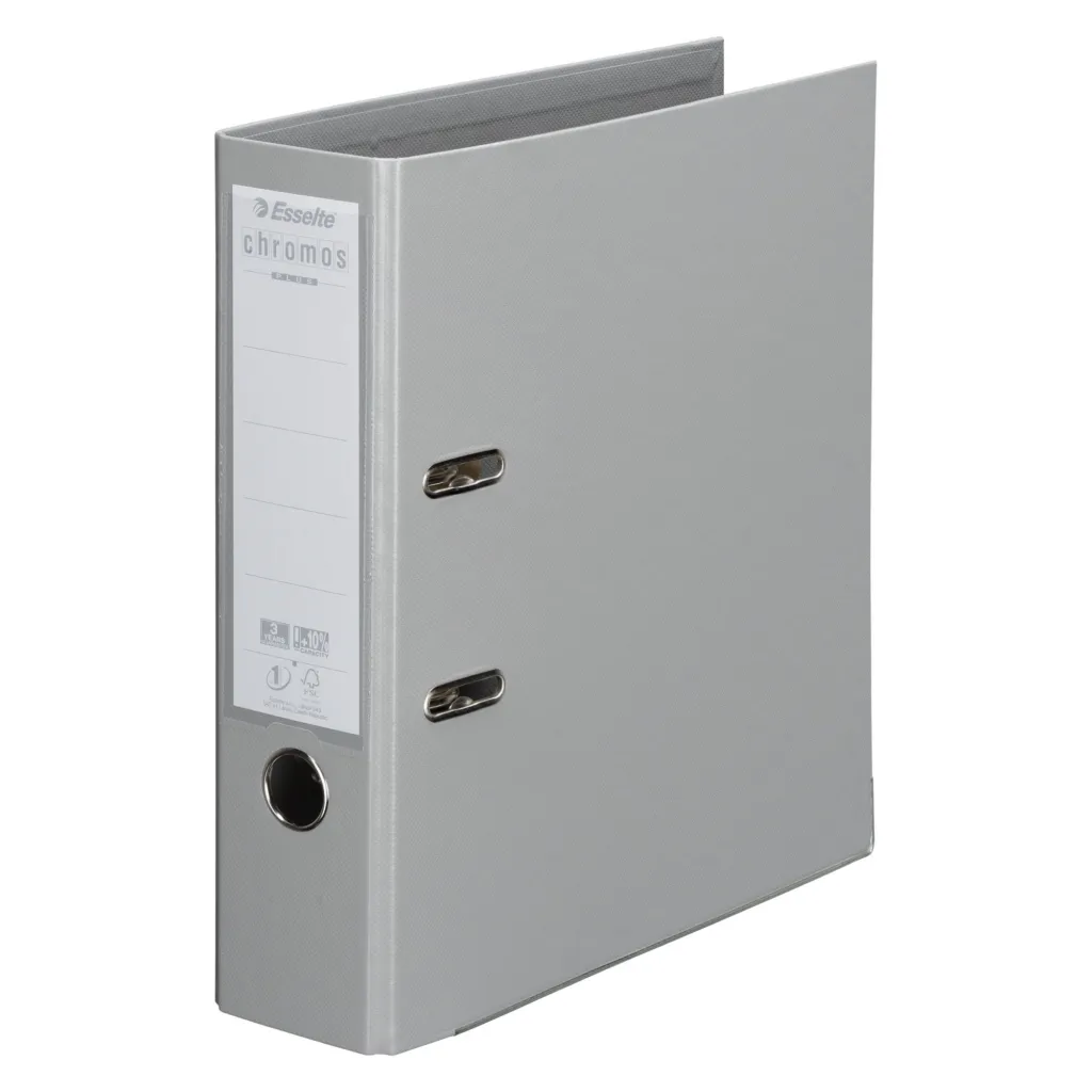 Classeur à levier cartonné Esselte Chromos Plus A4 - Dos 8 cm gris clair