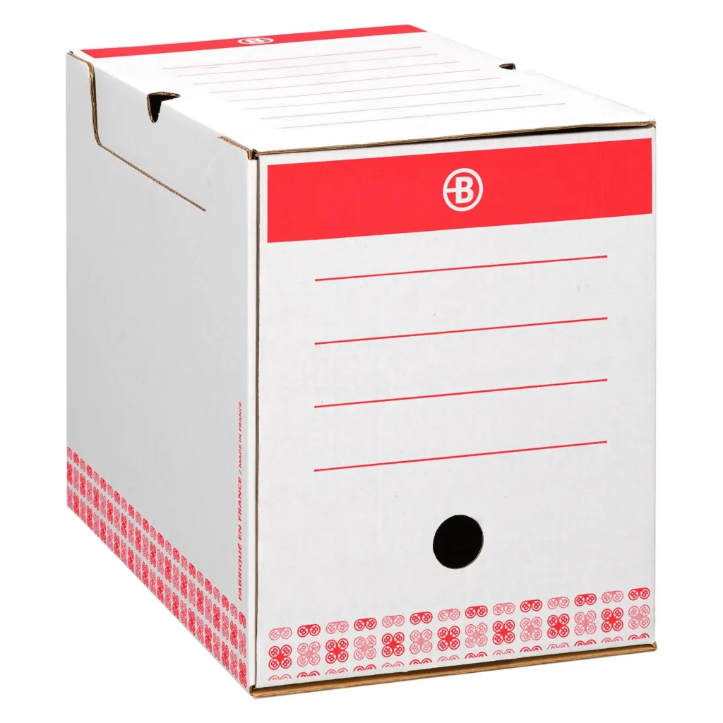 Boîte archives Carton Bruneau - Dos 20 cm - Haute résistance - Rouge