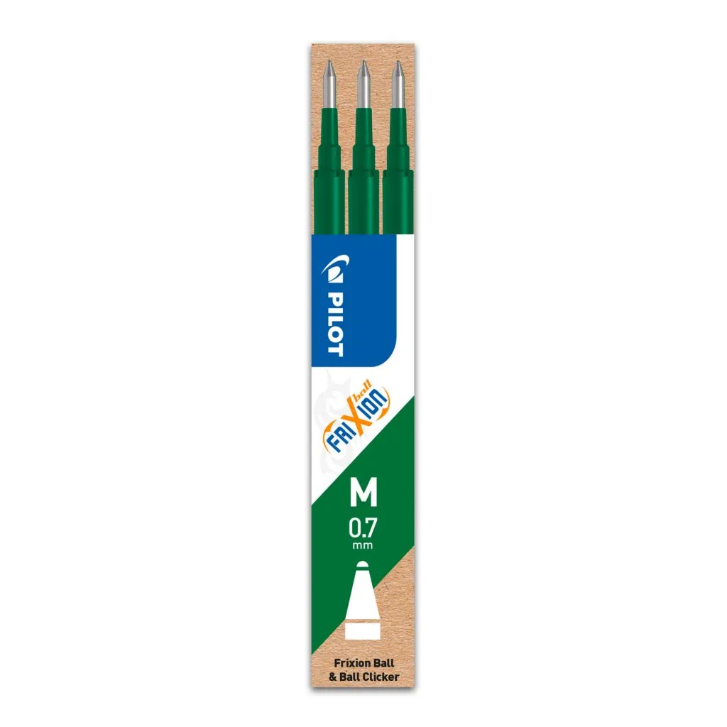 Recharge pour stylo effaçable Pilot FriXion Ball pointe moyenne 0,7 mm - Pochette de 3 vertes