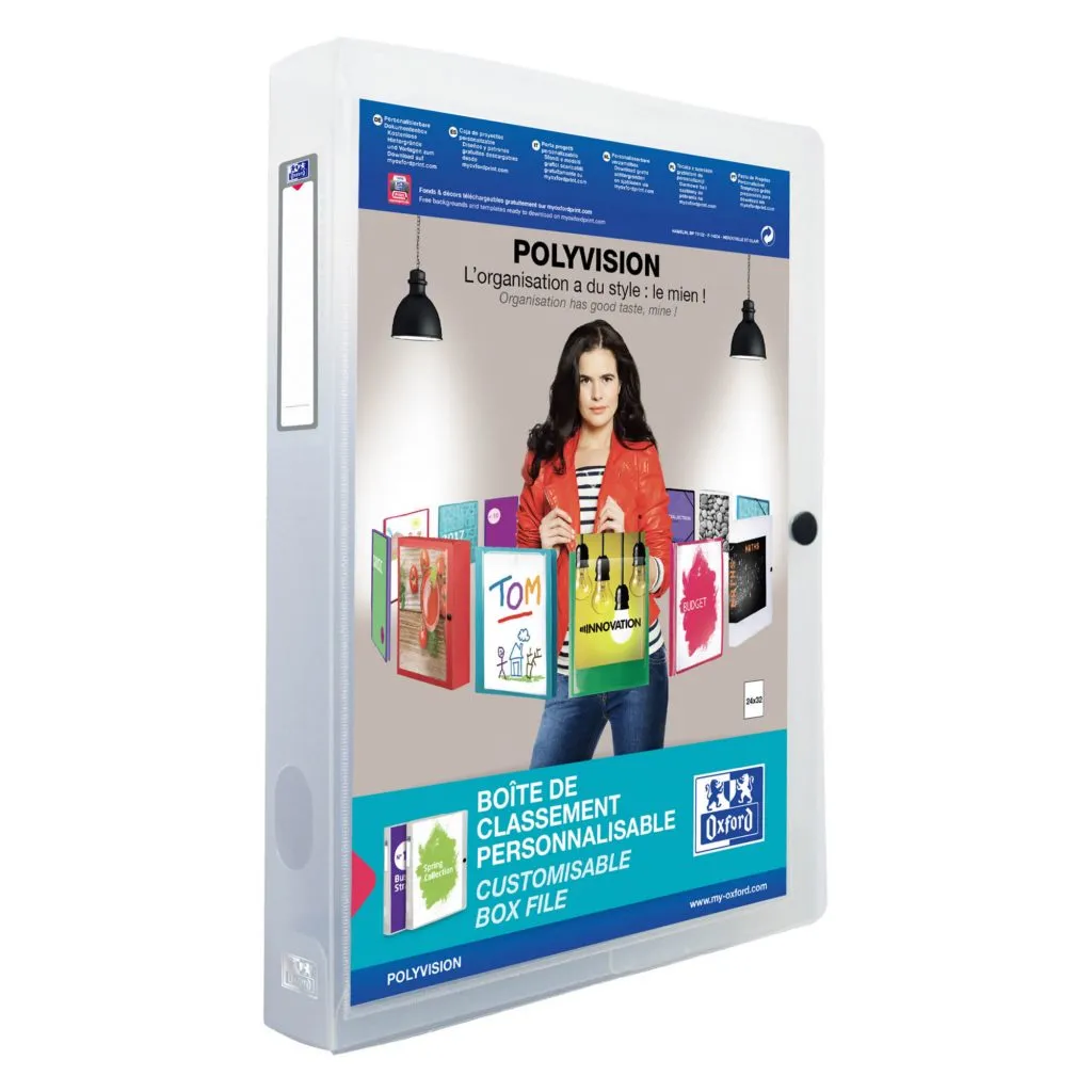 Chemise box translucide Polyvision personnalisable OXFORD 24 x 32 cm dos 4 cm incolore