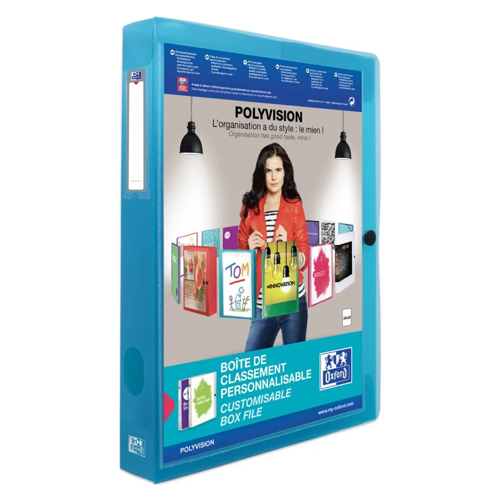 Chemise box translucide Polyvision personnalisable OXFORD 24 x 32 cm dos 4 cm bleue