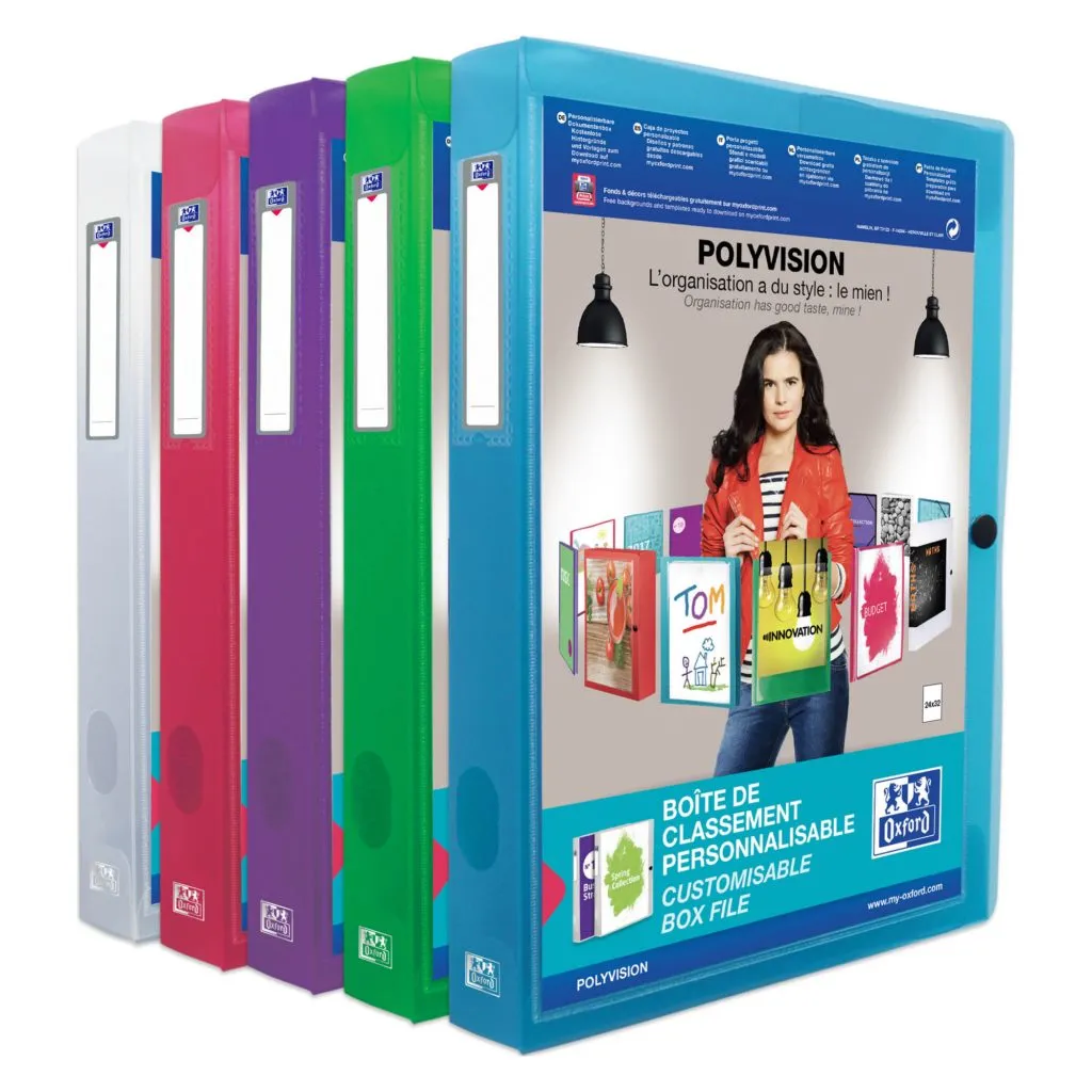 Chemise box translucide Polyvision personnalisable OXFORD 24 x 32 cm dos 4 cm couleurs assorties