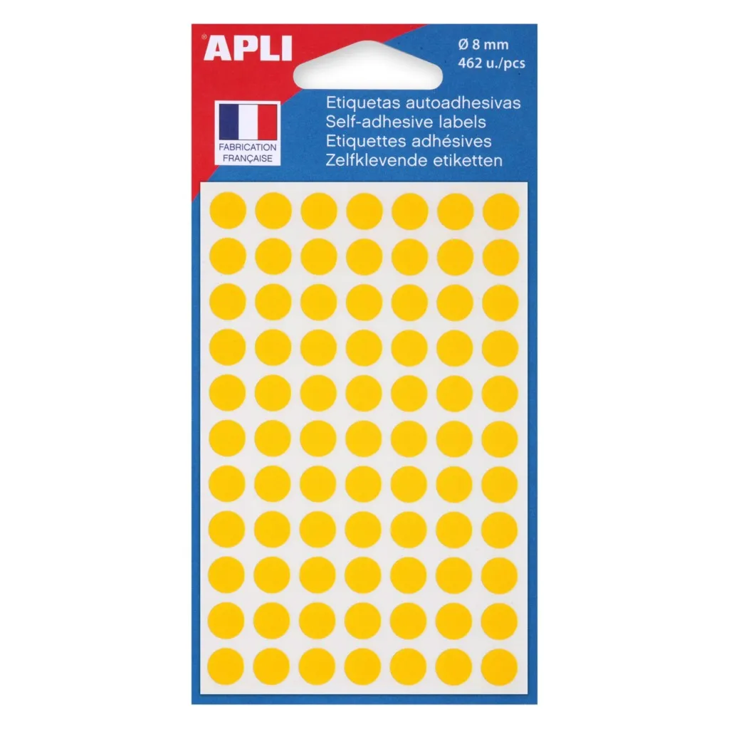 Pastille adhésive Ø 8 mm Agipa 111834 jaune - Boîte de 462