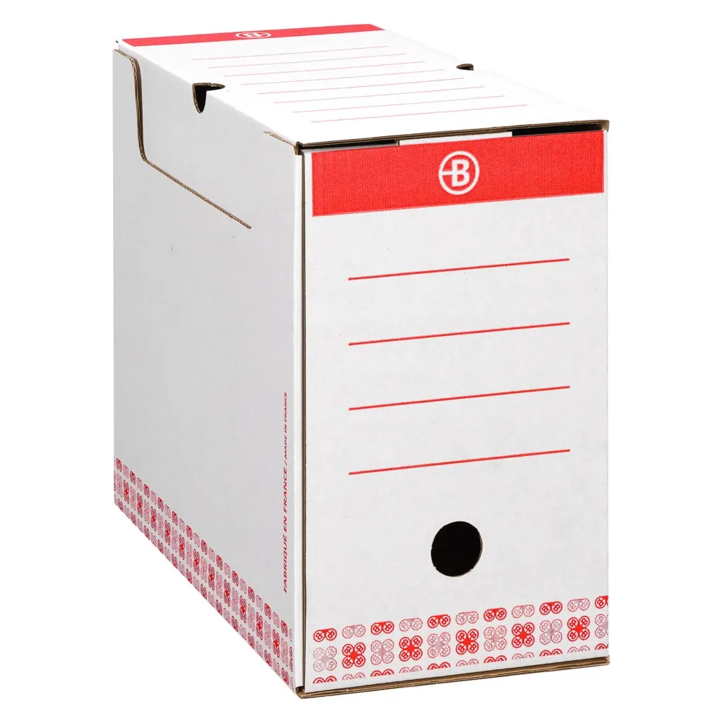 Boîte archives Carton Bruneau - Dos 15 cm - Haute résistance - Rouge