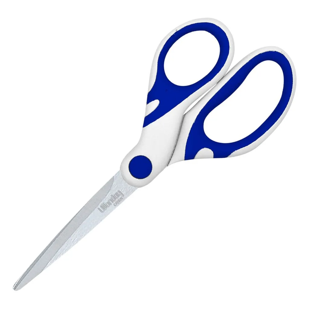 Ciseaux Candy Wonday droitiers bout pointus 17 cm - blanc/bleu
