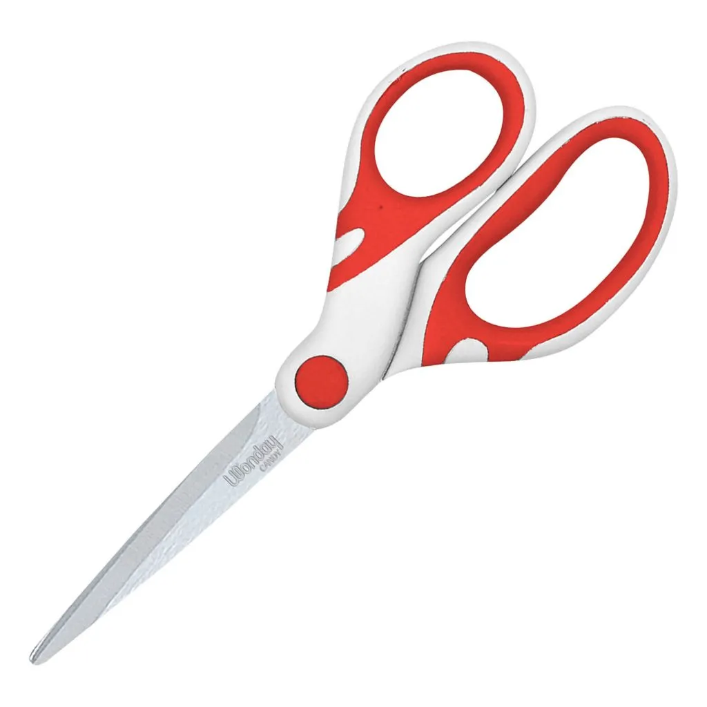 Ciseaux Candy Wonday droitiers bout pointus 17 cm - blanc/rouge