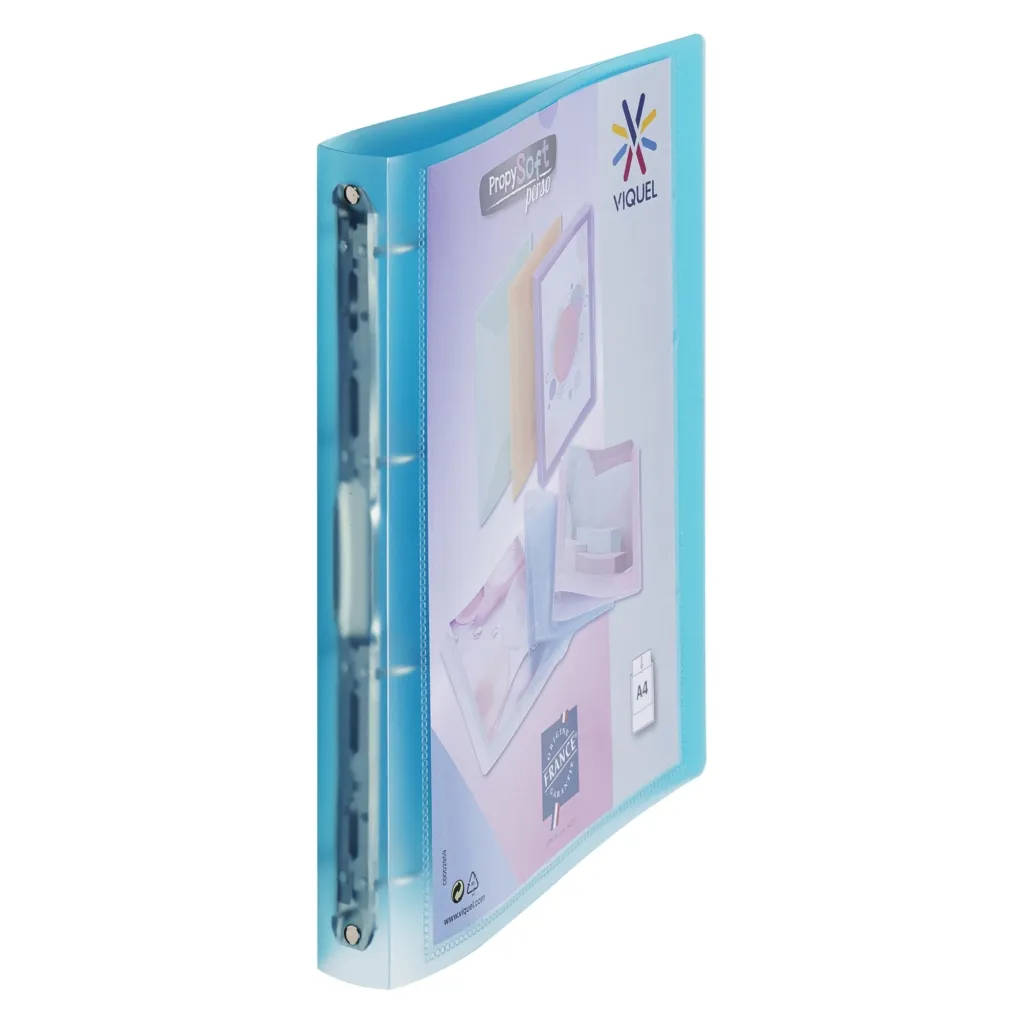 Classeur 4 anneaux plastifié Viquel Propysoft personnalisable A4 - Dos 3,5 cm bleu translucide