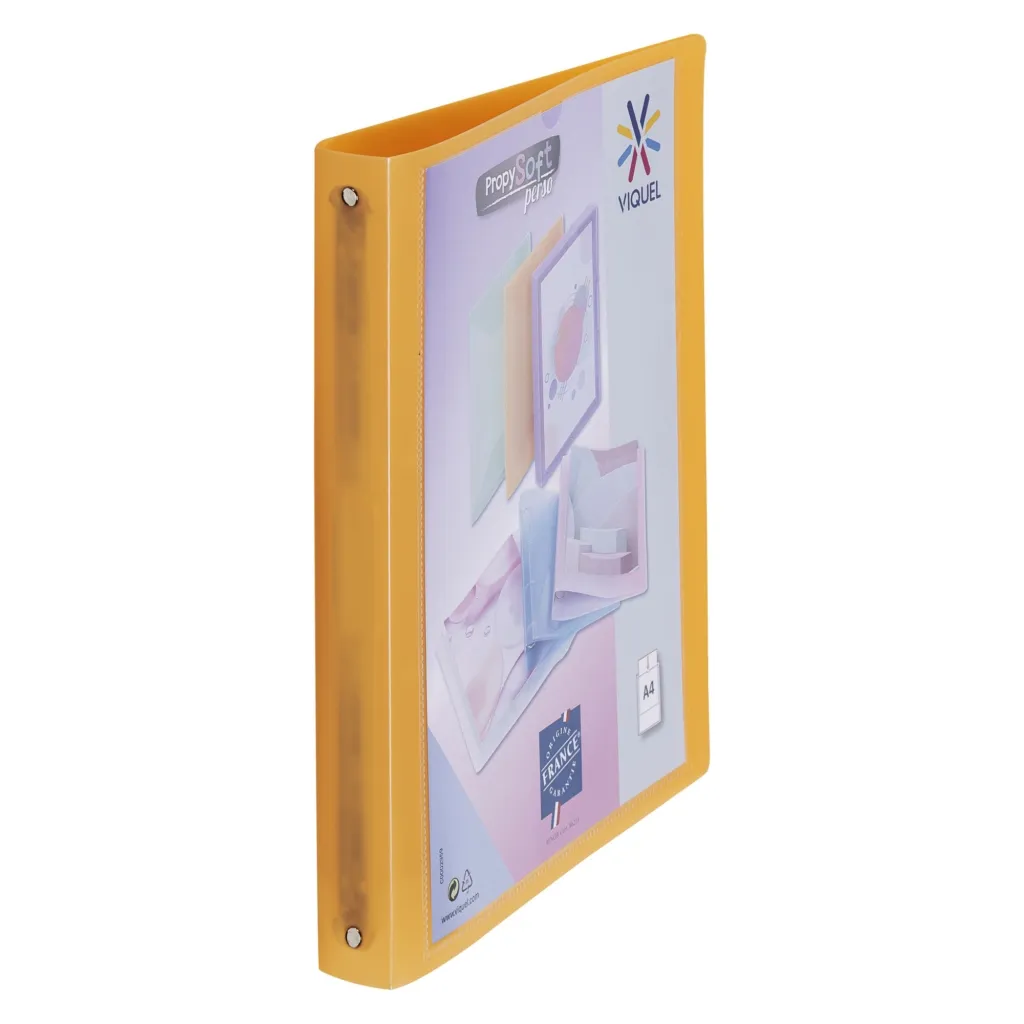 Classeur 4 anneaux plastifié Viquel Propysoft personnalisable A4 - Dos 3,5 cm pêche translucide