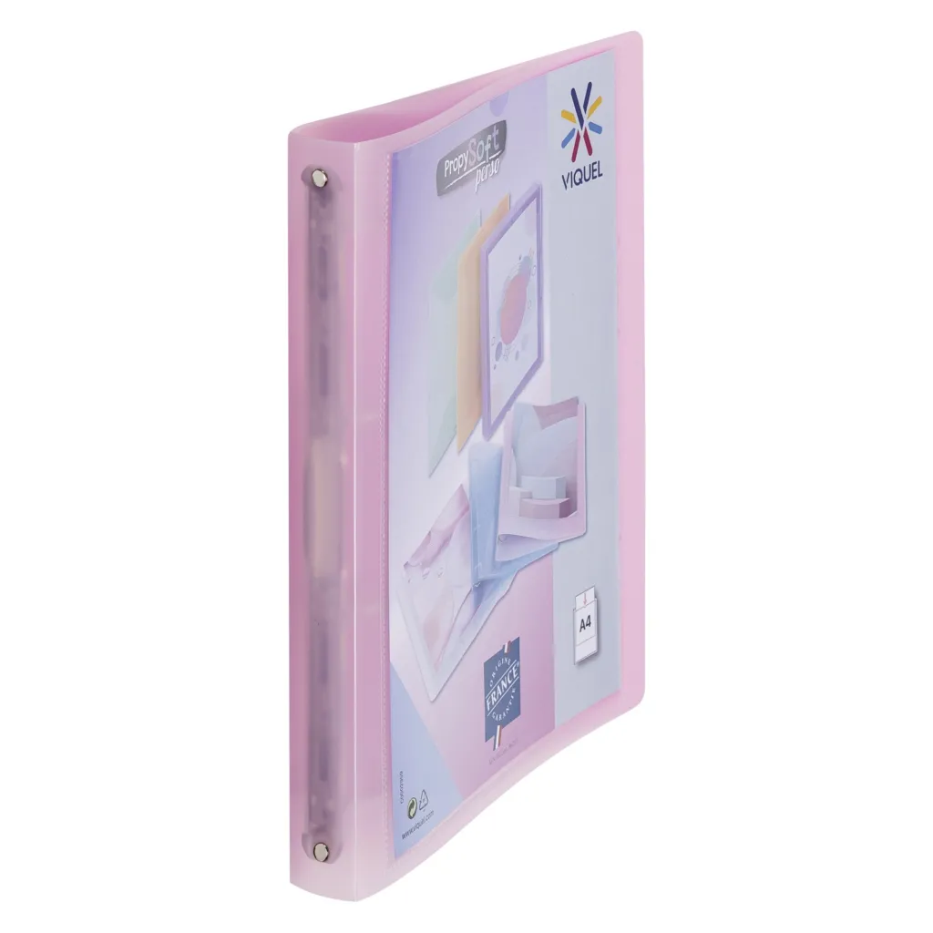 Classeur 4 anneaux plastifié Viquel Propysoft personnalisable A4 - Dos 3,5 cm rose translucide