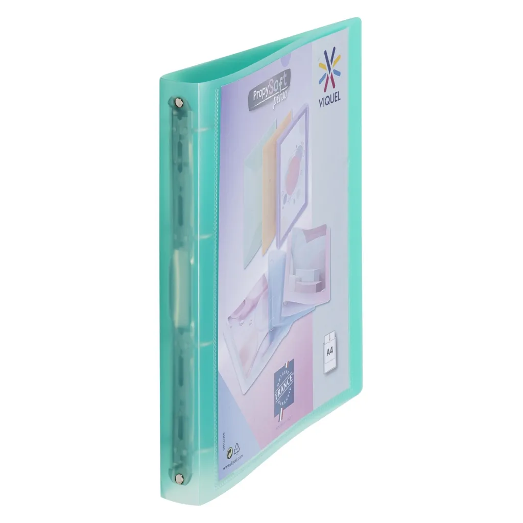 Classeur 4 anneaux plastifié Viquel Propysoft personnalisable A4 - Dos 3,5 cm vert translucide