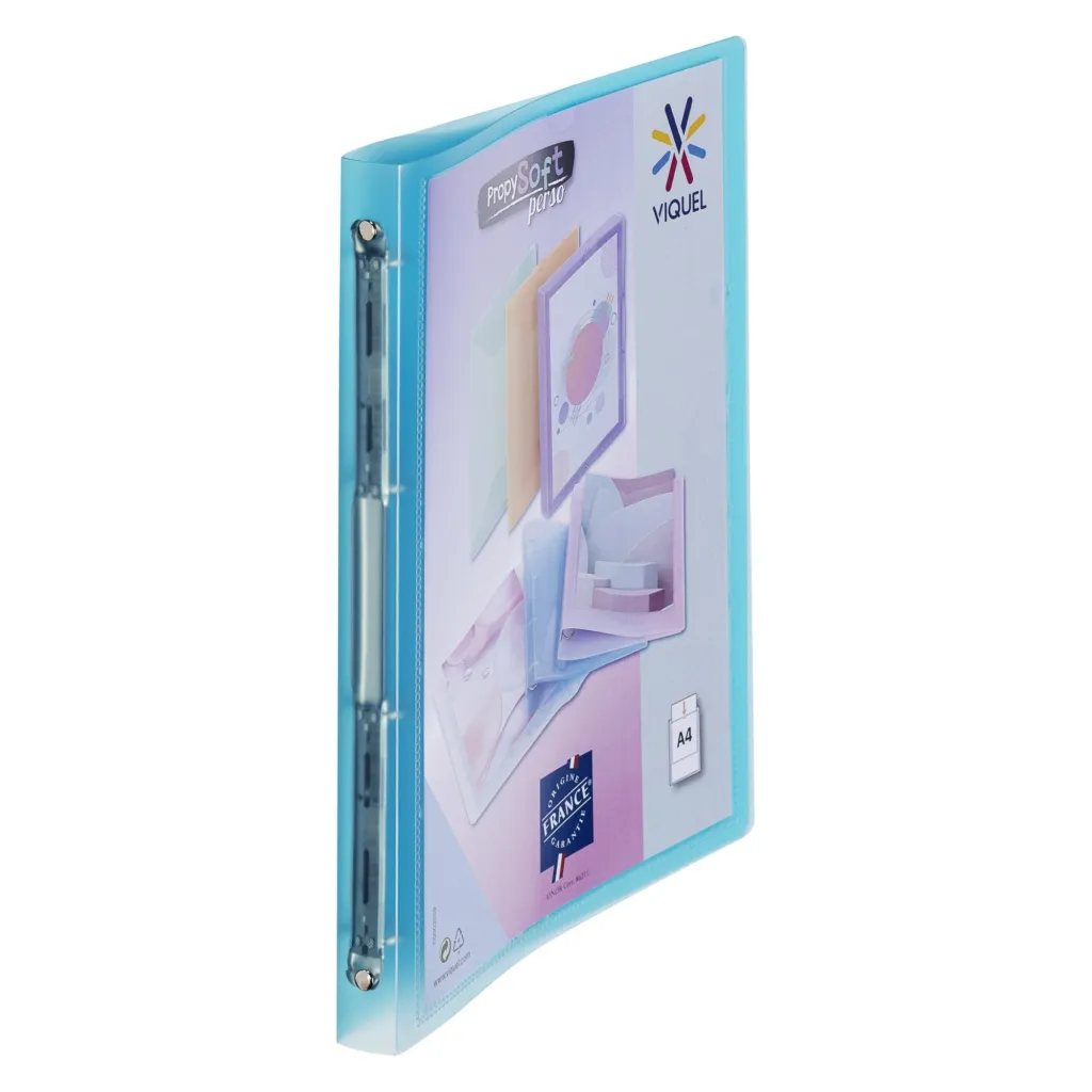 Classeur 4 anneaux plastifié Viquel Propysoft personnalisable A4 - Dos 2,5 cm bleu