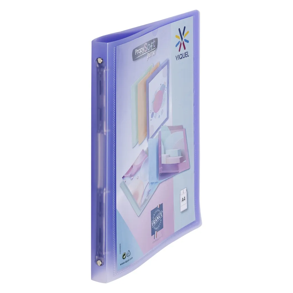 Classeur 4 anneaux plastifié Viquel Propysoft personnalisable A4 - Dos 2,5 cm mauve