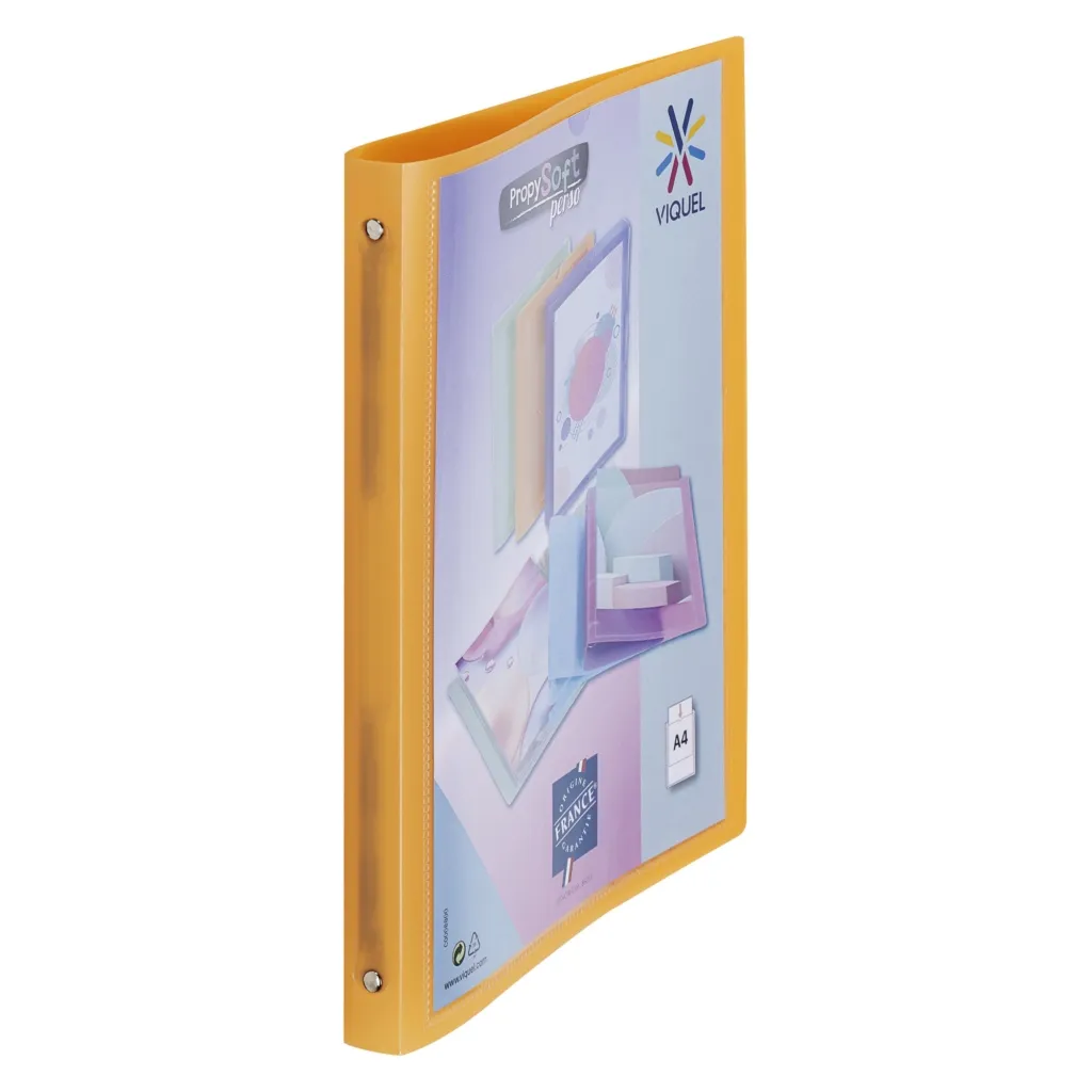 Classeur 4 anneaux plastifié Viquel Propysoft personnalisable A4 - Dos 2,5 cm pêche