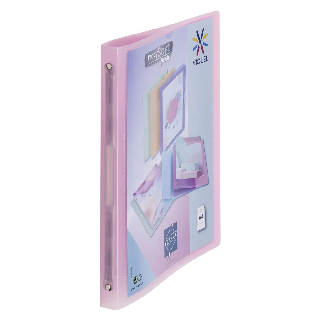 Classeur 4 anneaux plastifié Viquel Propysoft personnalisable A4 - Dos 2,5 cm rose