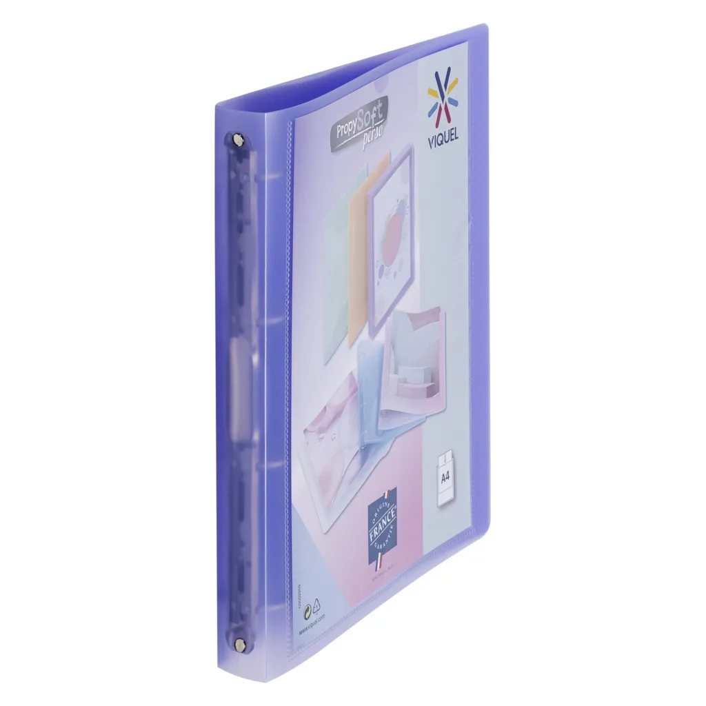Classeur 4 anneaux plastifié Viquel Propysoft personnalisable A4 - Dos 3,5 cm mauve translucide