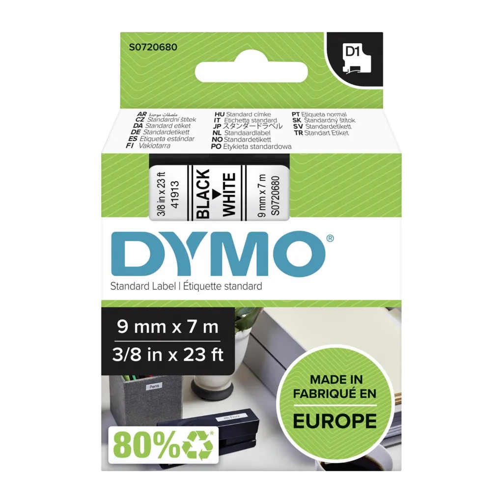 Ruban polyester Dymo D1 9 mm S0720680 blanc écriture noire