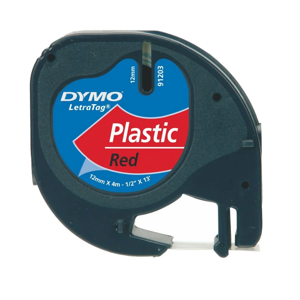 Ruban étiqueteuse plastique Dymo Letratag S0721630 fond rouge écriture noire 12 mm x 4 m