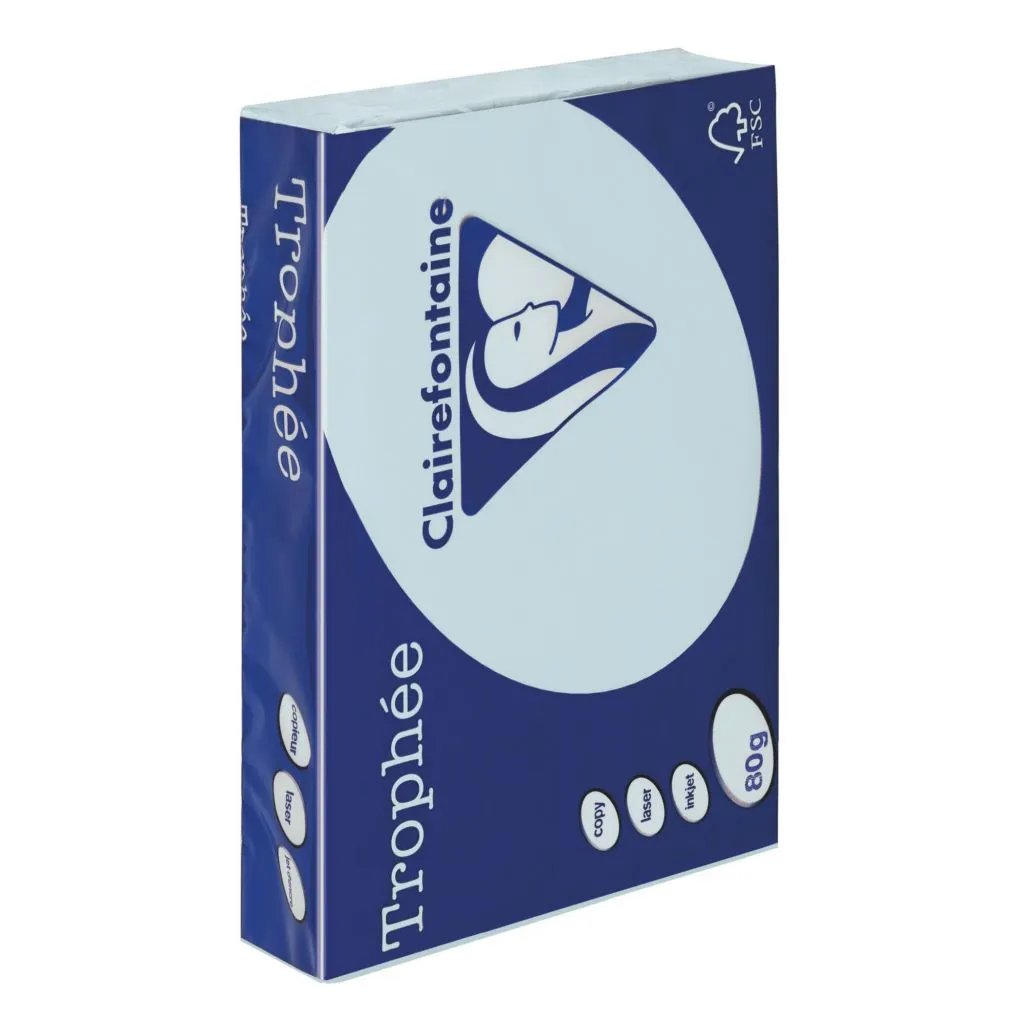 Papier A4 couleur 80 g bleu pastel Clairefontaine Trophée couleurs pastel - Ramette de 500 feuilles