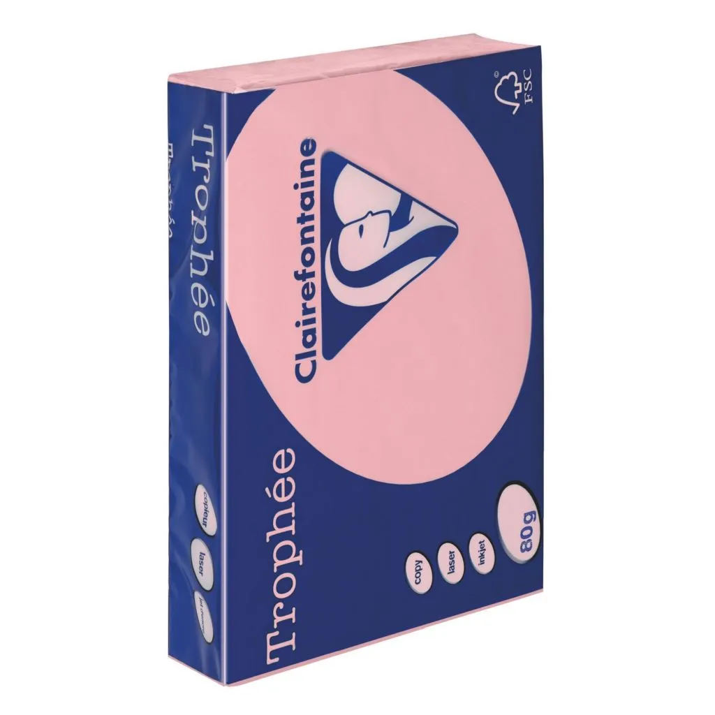 Papier A4 couleur 80 g rose pastel Clairefontaine Trophée couleurs pastel - Ramette de 500 feuilles