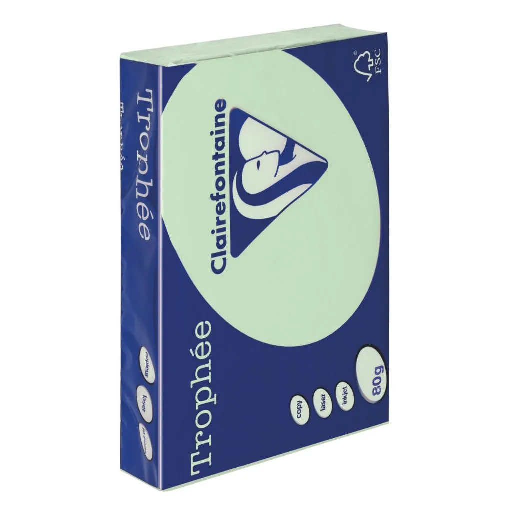 Papier A4 couleur 80 g vert pastel Clairefontaine Trophée couleurs pastel - Ramette de 500 feuilles