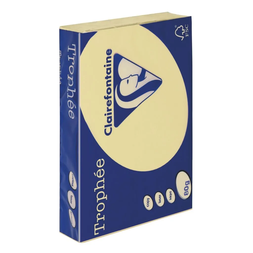 Papier A4 couleur 80 g jaune pastel Clairefontaine Trophée couleurs pastel - Ramette de 500 feuilles
