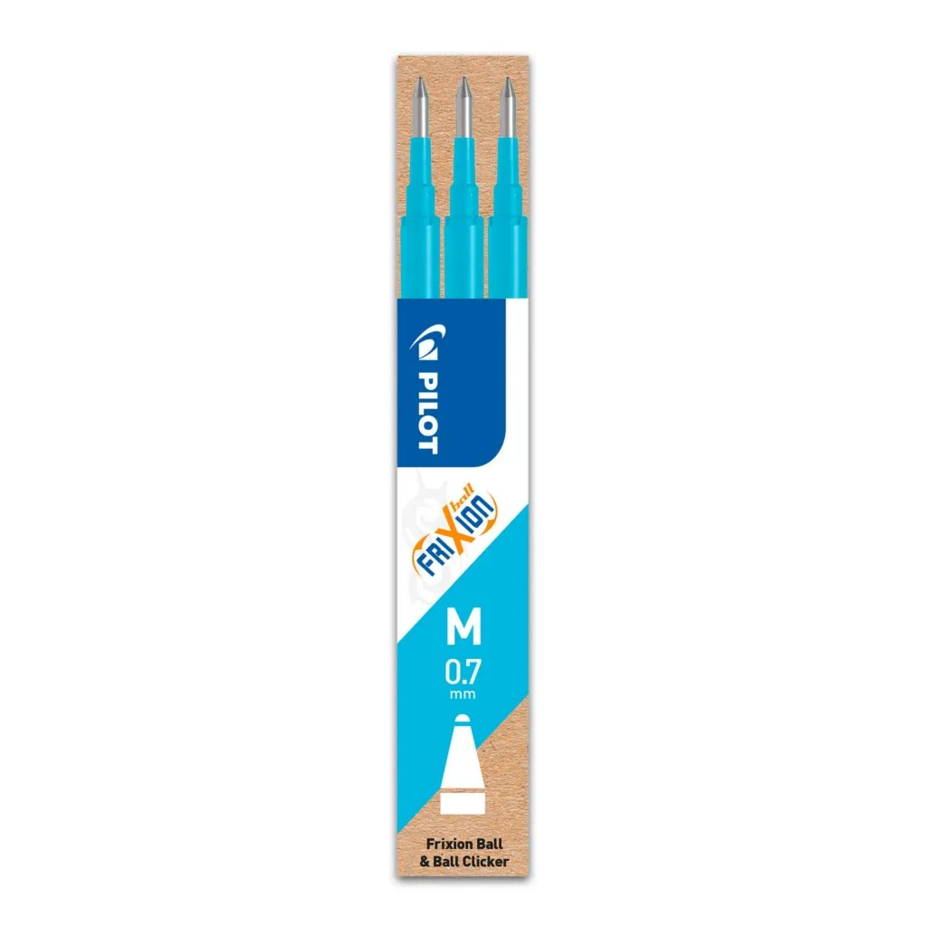 Recharge pour stylo effaçable Pilot FriXion Ball pointe moyenne 0,7 mm - Pochette de 3 turquoises