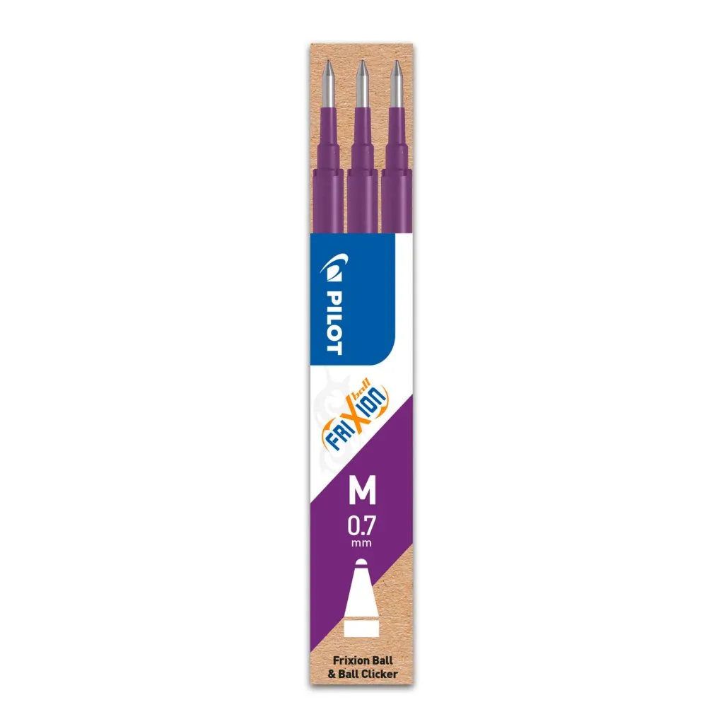 Recharge pour stylo effaçable Pilot FriXion Ball pointe moyenne 0,7 mm - Pochette de 3 violettes