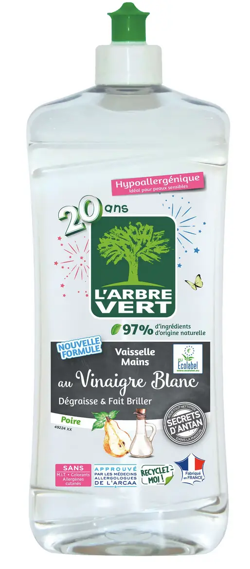Liquide vaisselle mains L Arbre Vert vinaigre blanc parfum poire