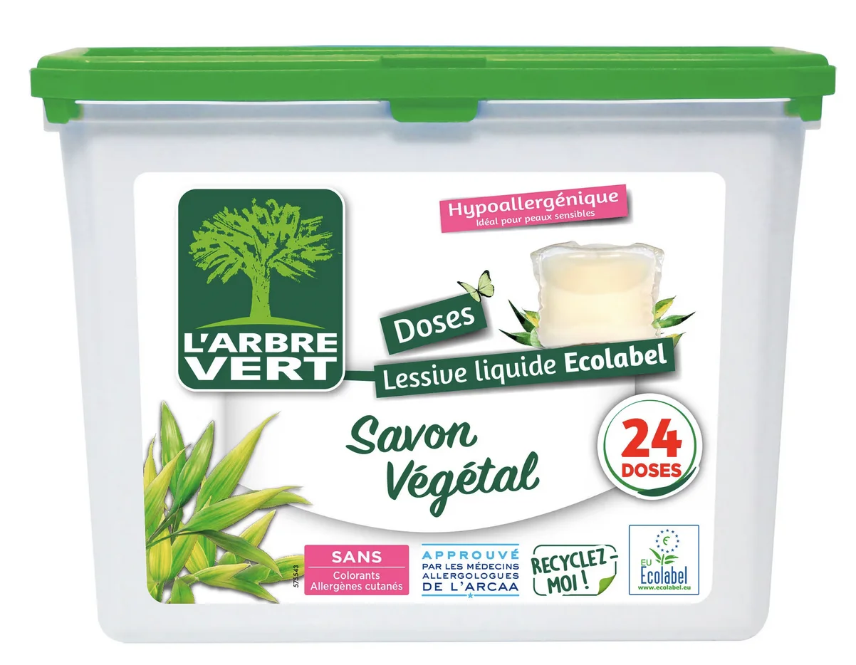 Doses de lessive liquide Ecolabel au savon végétal L Arbre Vert