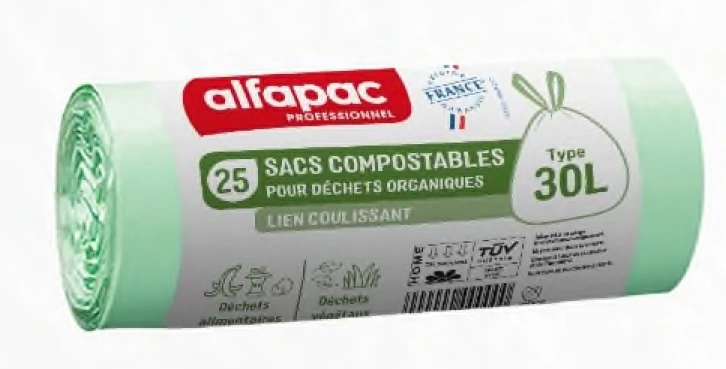 SAC 30L COMPOSTABLE ALFAPAC VERT 500X650MM C/10X25