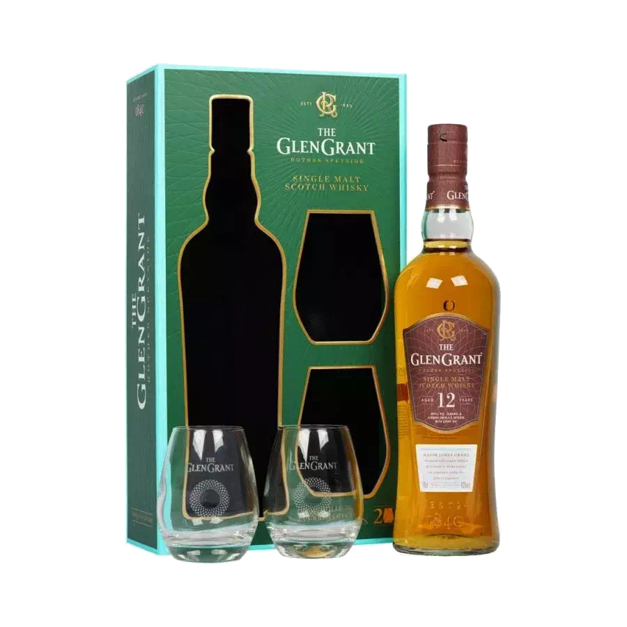 Whisky Glen Grant 12 ans - Coffret 2 verres offert