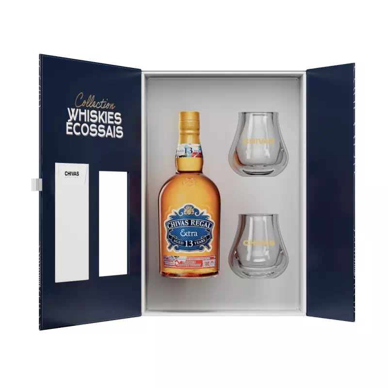 Coffret Whisky écossais CHIVAS 13 ans « American Rye » 1 bouteille 70 cl 40° + 2 verres à whisky