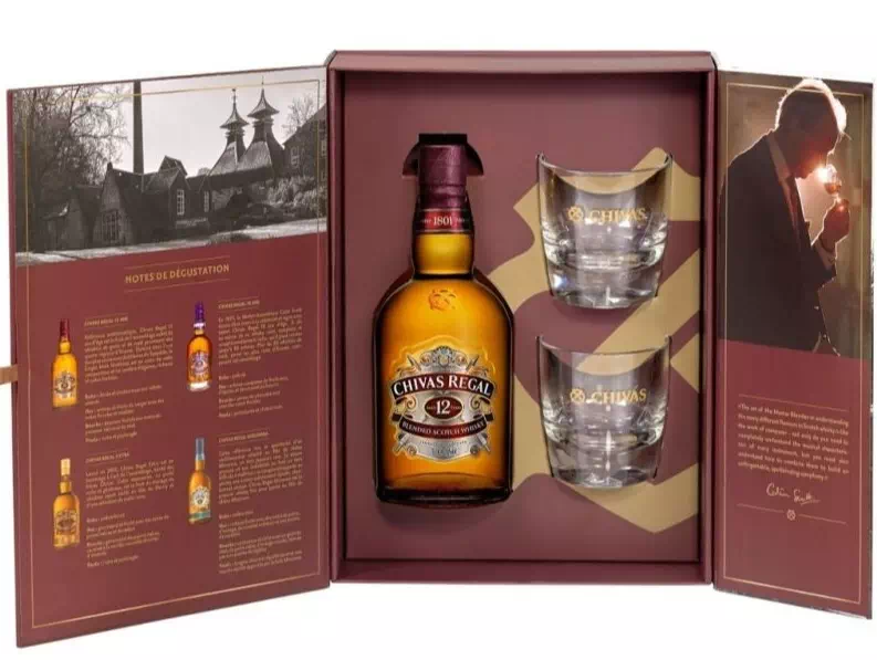 Coffret Whisky écossais CHIVAS 12 ans - 40° - 1 bouteille 70 cl + 2 verres