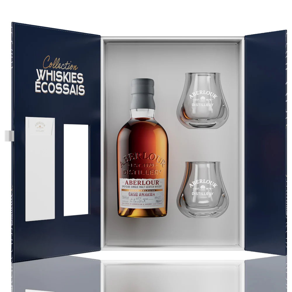 Coffret Whisky écossais ABERLOUR « Casg Amamh » - 48° - 1 bouteille 70 cl + 2 verres