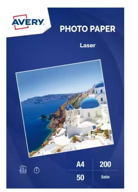 Boîte de 50 feuilles de papier photo brillant A4, Laser, 200 g. Impression recto-verso