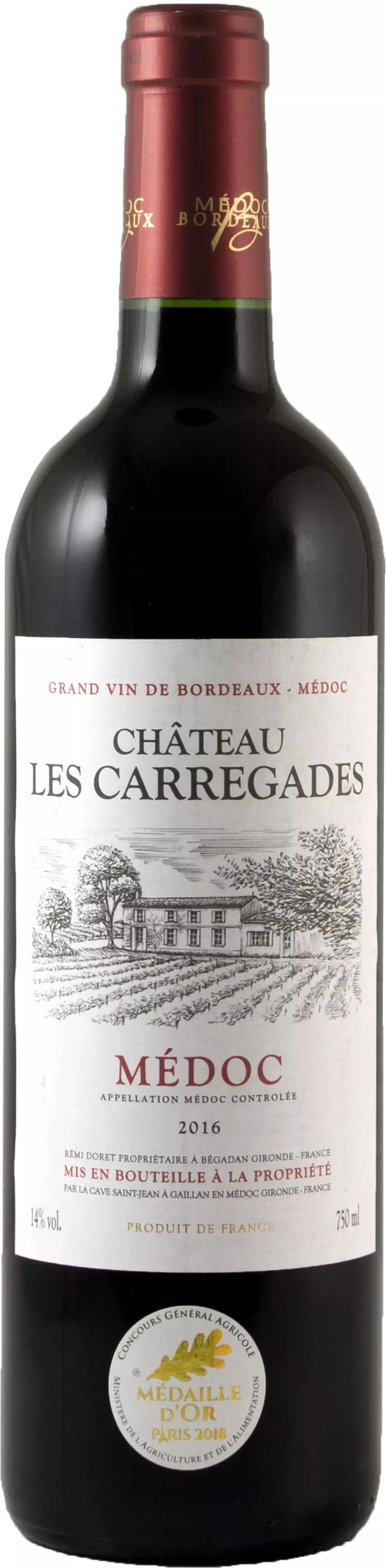 Médoc (rouge) : château Les Carrégades 2016 « médaille d’or »