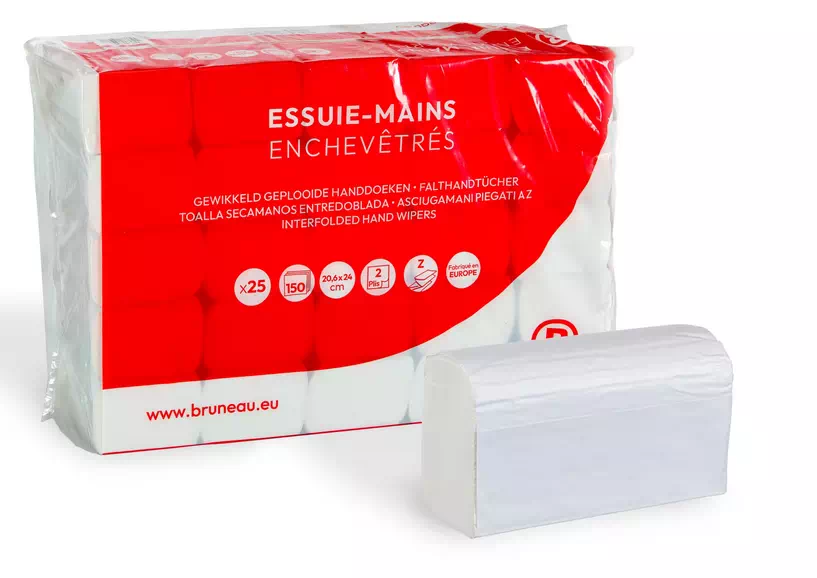 Essuie-mains Bruneau extra blanc pliage enchevêtré - Colis de 3750