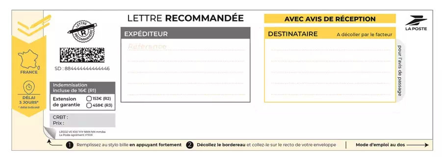 Recommandé avec accusé de réception – Boîte de 200