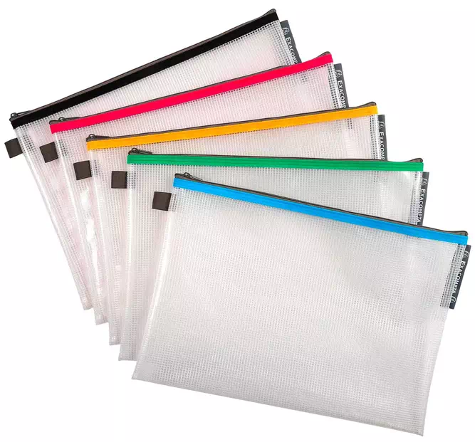 Pochette de rangement à fermeture éclair A4 Exacompta couleurs assorties