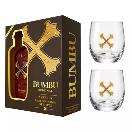 Coffret Rhum BUMBU « ORIGINAL » (Barbade) - 40° - Coffret 1 bouteille 70 cl + 2 verres